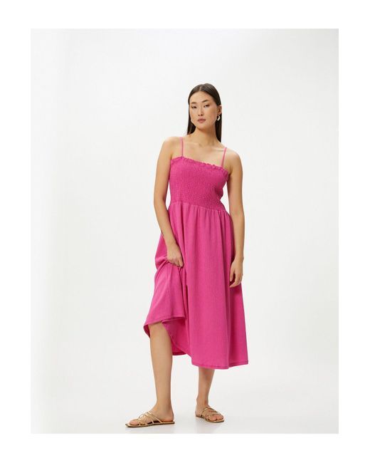 Koton Pink Träger-Midikleid Mit Quadratischem Kragen Und Guiped Für Damen