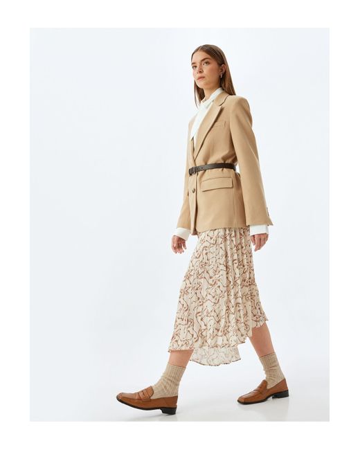 Koton White Asymmetrisch Gemusterter, Plissierter Midi-Rock Für Damen