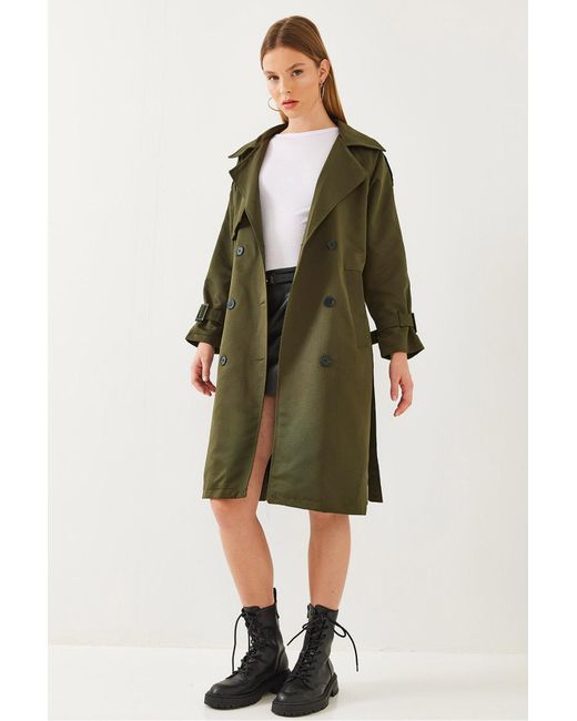 Bianco Lucci Green Trenchcoat Mit Aller-Detail Vorne, Zweireihig, 8118 Für Damen