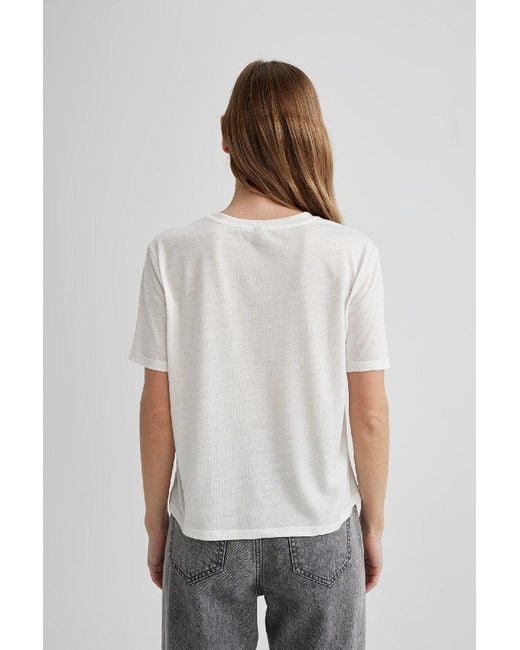 Defacto Multicolor Glitzer Relax Fit Rundhalsausschnitt Kurzarm T-Shirt C1662Ax24Sp Für Damen