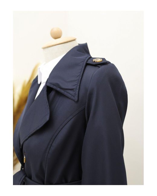 Modamorfo Blue Trenchcoat Mit Gürtel Und Innenfutter – Marineblau Für Damen