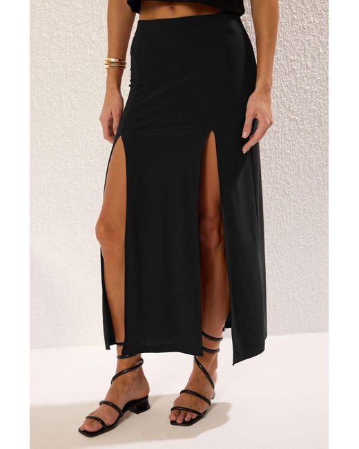 Trendyol Black Dehnbarer Schwarzer Maxi-Strickrock – A-Linie Mit Schlitz, Für Damen