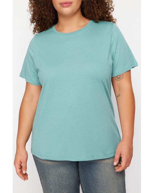 Trendyol Green Lachs – strick-t-shirts aus 100 % baumwolle, single-jersey, rundhalsausschnitt, 2er-pack