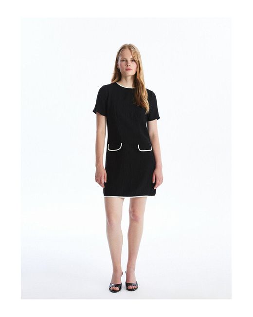 LC Waikiki Black Lcw Kleid – Rundhalsausschnitt, Kurze Ärmel Für Damen