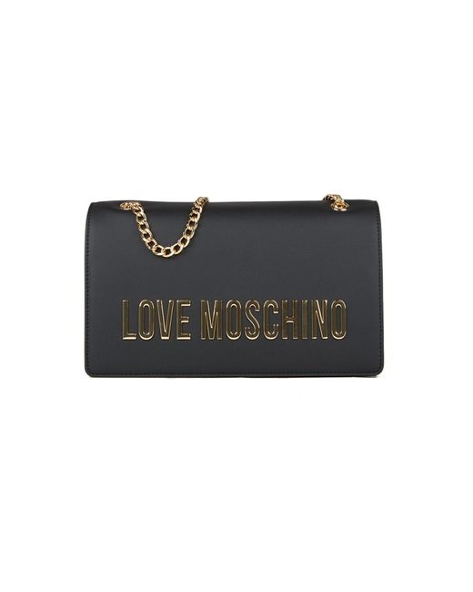 Love Moschino Black Schwarze Umhängetasche Aus Leder Mit Logo Und Kettendetail -000 Für Damen