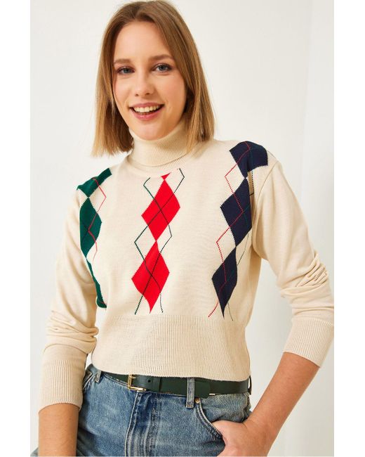 Bianco Lucci Red Strickpullover Mit Rollkragenmuster Für Damen