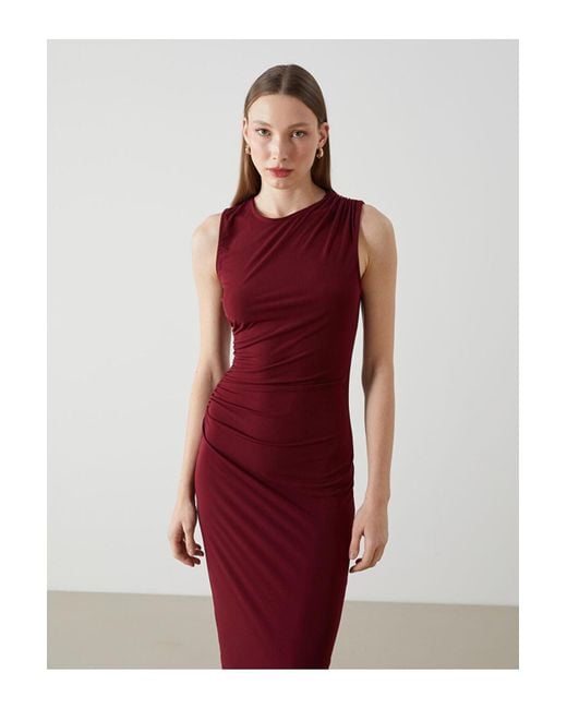 LC Waikiki Red Lcw Vision Kleid Mit Rundhalsausschnitt Für Damen