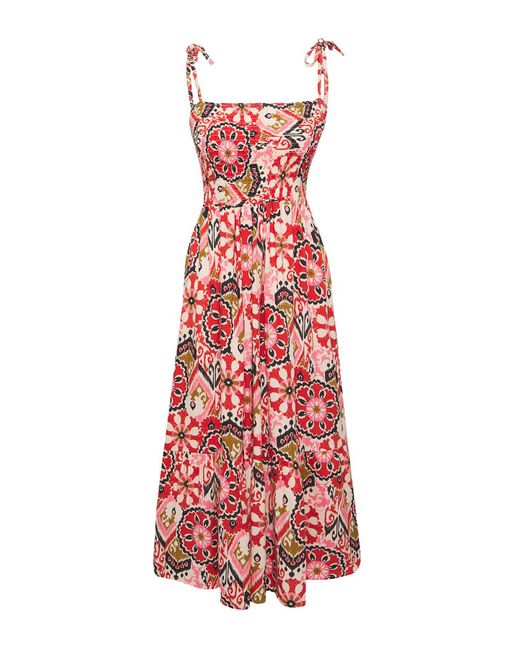 Edit by Trendyol Red Rotes Midi-Webkleid Mit Blumenmuster Für Damen