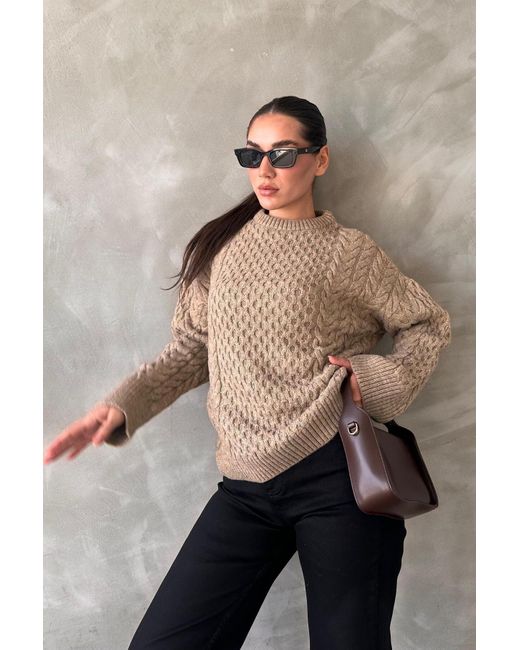 Madmext Brown Nerzfarbener Strickpullover Mit Rundhalsausschnitt Für Damen