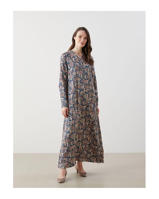 LC Waikiki Blue Gemustertes Kleid Mit Ausgefallenem Kragen Für Damen
