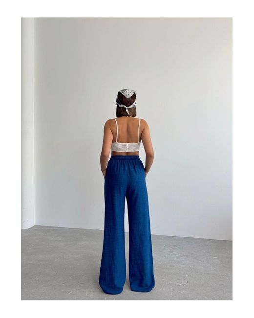 BEJNA Blue Marineblaue, Locker Geschnittene Palazzo-Hose Aus Leinen Für Damen