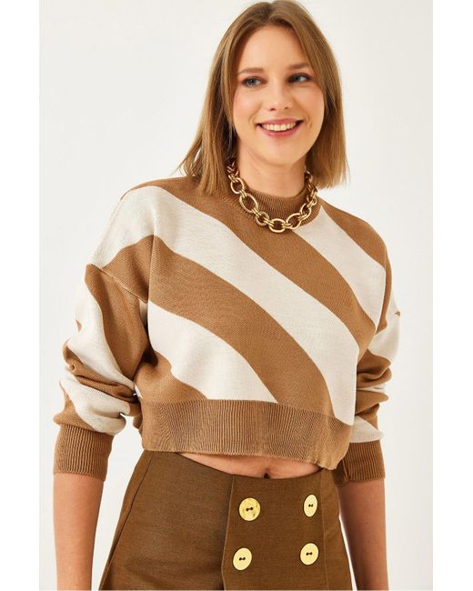Bianco Lucci Natural Übergroßer, Gemusterter Strickpullover Für Damen