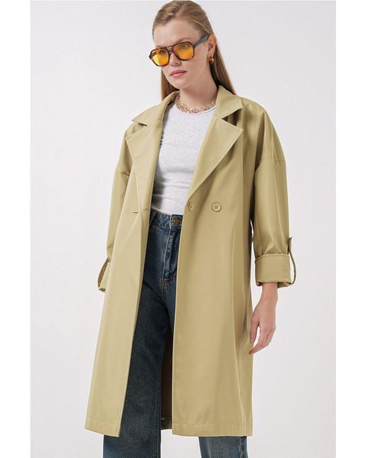 Bigdart Natural 9104 Zweireihiger Trenchcoat Mit Kragenfutter – Ölgrün Für Damen