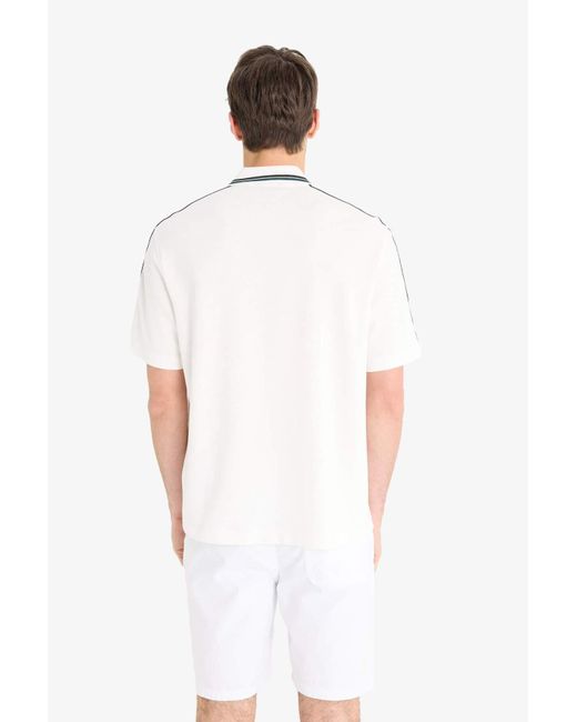 Defacto Relax Fit Polokragen Leichter Stoff Bedrucktes Sommer-Kurzarmhemd Für Herren in White für Herren
