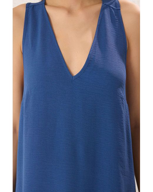 Trendyol Blue Indigofarbenes, Gerade Geschnittenes Maxi-Webkleid Für Damen