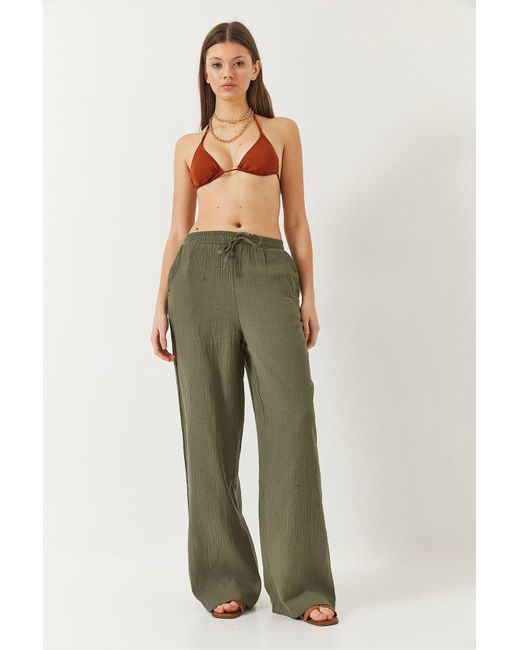 Bianco Lucci Green Farbige Palazzo-Hose Aus Musselin – 80130 Für Damen