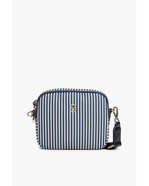 Tommy Hilfiger Blue Gestreifte Blaue Kameratasche Mit Kreuzriemen Für Damen