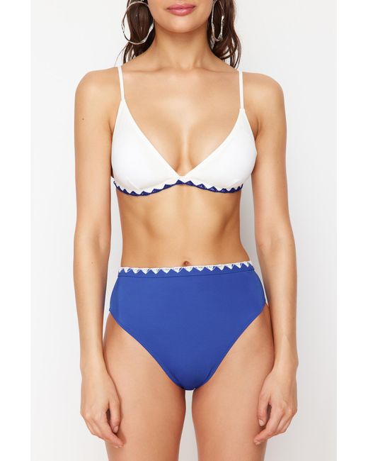Trendyol Blue Saks triangle besticktes high waist normales bikini set
