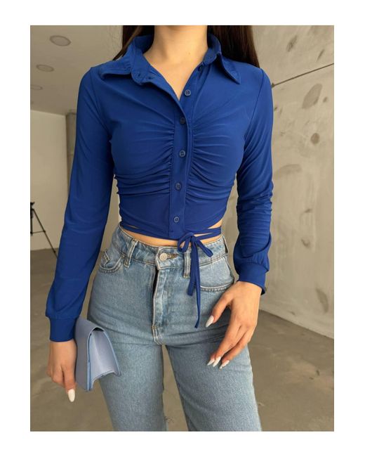 BİKELİFE Blue Bikelife gerafftes hemd aus em sandy-stoff mit seildetail an der taille