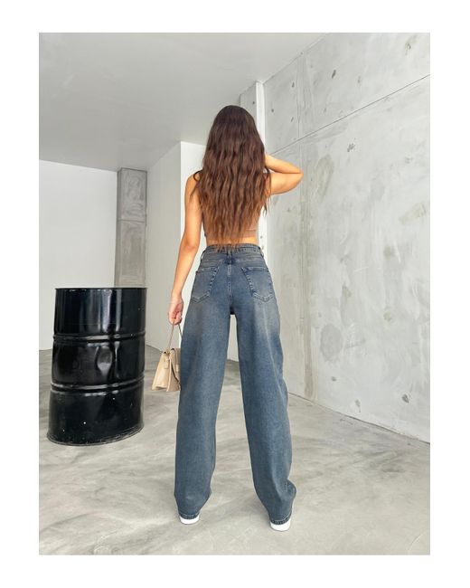 BİKELİFE Blue Locker Geschnittene, Bequeme Baggy-Jeanshose Mit Weitem Bein Für Damen