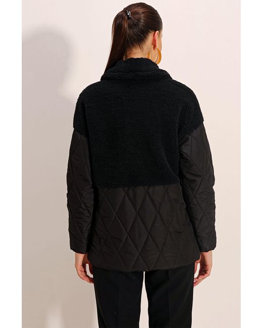 Bigdart Black Übergroßer Aufblasbarer Mantel Mit Plüschdetails – Für Damen