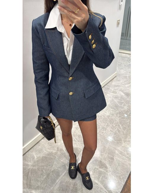 sinemkivanc co Blue Gefütterte Blazerjacke Mit Taillenbund Für Damen