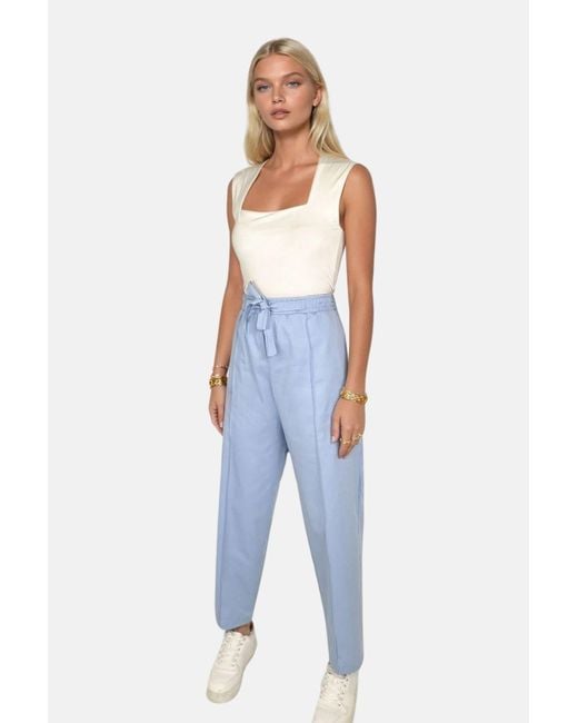 Trend Alaçatı Stili Blue Blaue Palazzo-Hose Aus Leinen Mit Hoher Taille Und Doppelter Tasche Vorne, Für Damen