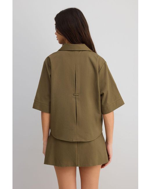 Trendyol Green Khakifarbenes Gabardine-Boxy-Hemd Aus 100 Baumwolle Für Damen