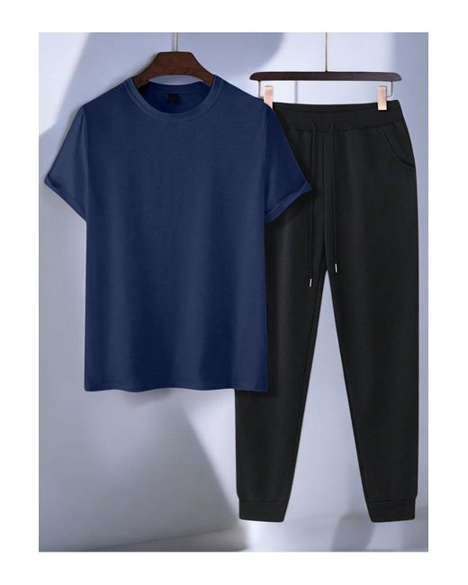 uyguntarz Blue Scream Design Bedrucktes T-Shirt-Trainingsanzug-Set