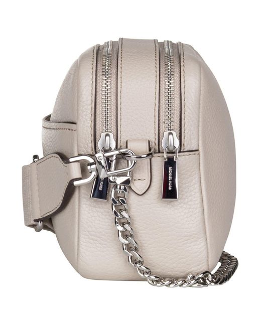 Michael Kors Natural Umhängetasche Bryant Medium Double Zip Chain Camera Pebble Für Damen