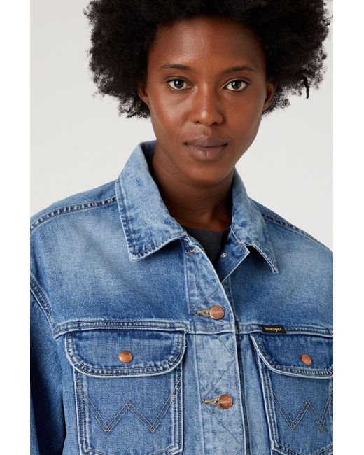 Wrangler Blue Trucker Regular Fit Regular Cut 100% Baumwolle Blau Jean Jeans Jacke Für Damen