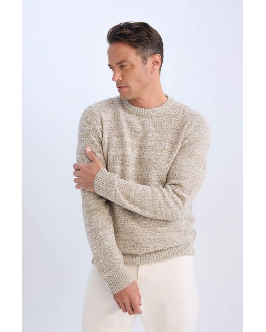 Defacto Strukturierter Strickpullover Mit Normaler Passform Und Rundhalsausschnitt R1175Az24Wn Für Herren in Natural für Herren