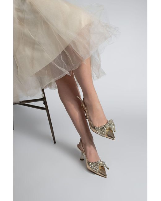 Marjin White Goldfarbene Stiletto-Schuhe Mit Spitzer Zehenpartie Und Schleifendetail Und Steinabsatz Für Damen