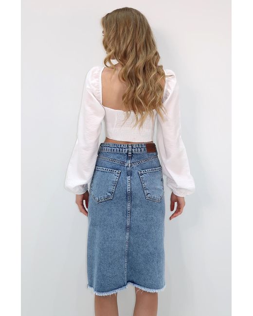 Trend Alaçatı Stili Blue Blauer Midi-Jeansrock Mit Hoher Taille Und 5 Taschen Für Damen