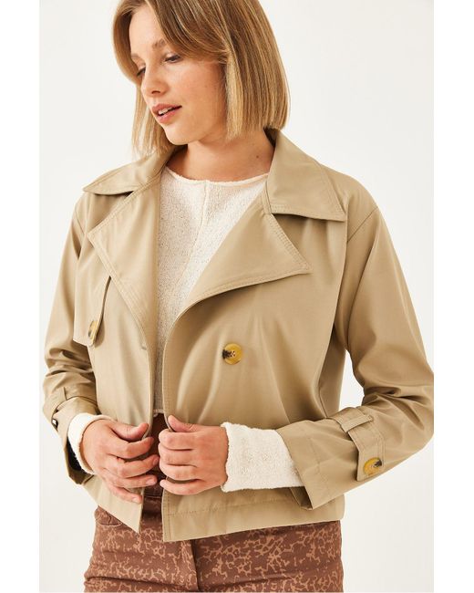 Bianco Lucci Natural Kurze Jacke Mit Zweireihigem Kragen Für Damen