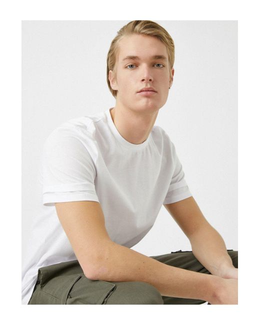 Koton Weißes Basic-Kurzarm-Baumwoll-T-Shirt Für Herren in White für Herren