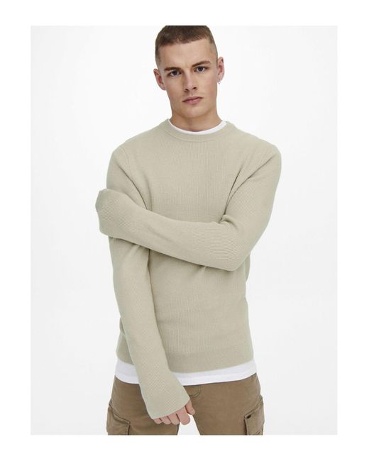 Only & Sons Onsphil Reg 12 Struc Crew Knit Noos 22022855 Silber Lining Für Herren in Natural für Herren