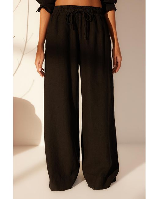 Trendyol Black Schwarze Extrahose Aus 100 Leinen Mit Elastischem Bund Und Hoher Taille Für Damen