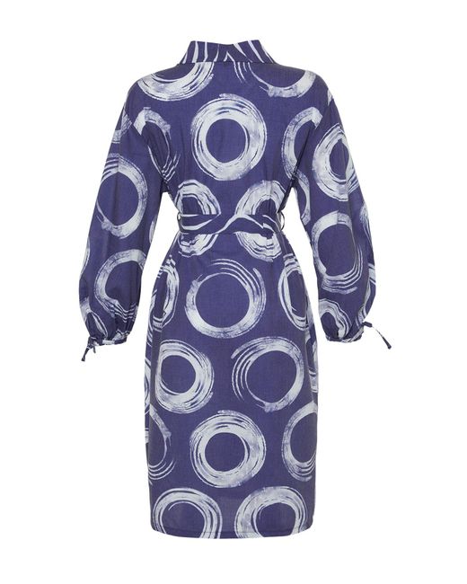 Trendyol Blue Mini-kimono und kaftan aus 100 % gewebter baumwolle mit geometrischem muster und gürtel