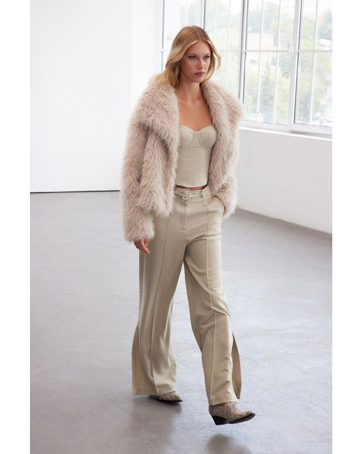 Trendyol Blue Beigefarbener Oversize-Pelzmantel Für Damen