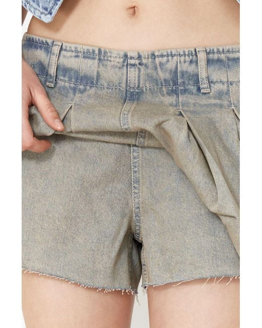 Trendyol Blue Er plissierter jeans-shorts-rock mit hoher taille