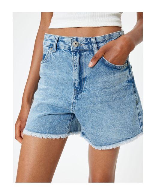 Koton Blue Mini-Jeansshorts Mit Normaler Taille Und Lockerer Passform – Mit Knöpfen Und Taschendetails Für Damen