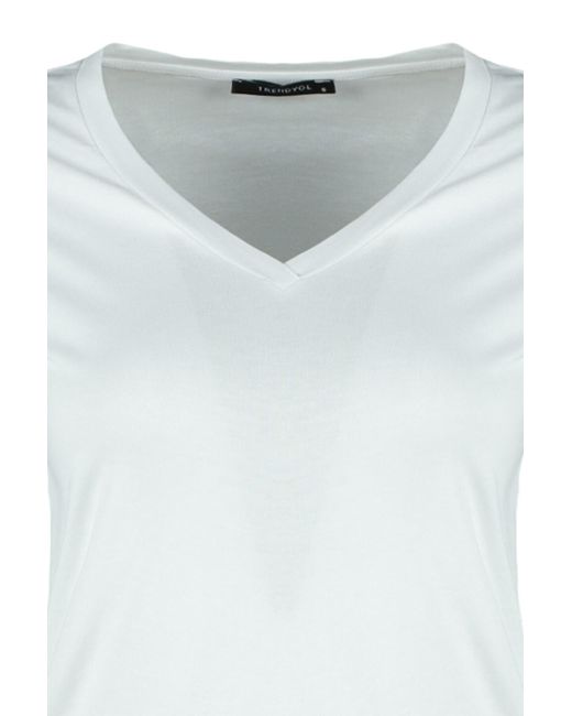 Trendyol White Weißes Gestricktes T-Shirt Aus 100 Baumwolle Mit V-Ausschnitt – Für Damen