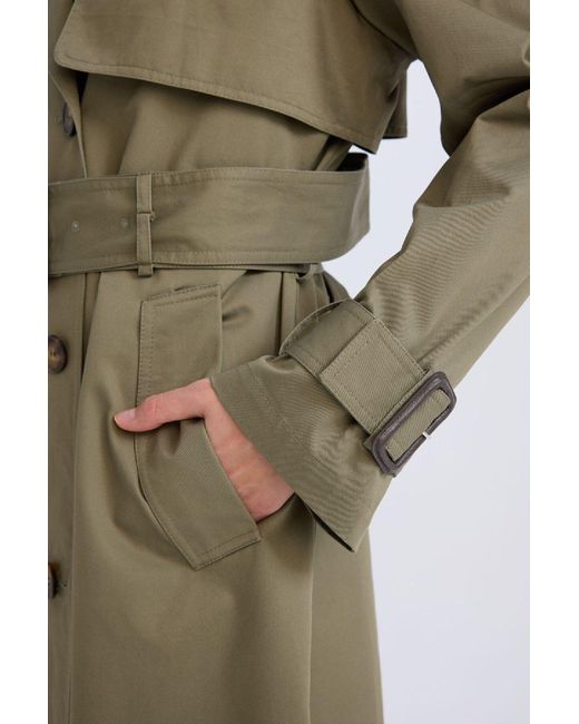 Defacto White Langer Trenchcoat Mit Zweireihigem Ausschnitt – Knopfleiste, Taschen Und Gürtel, Epaulette Für Damen