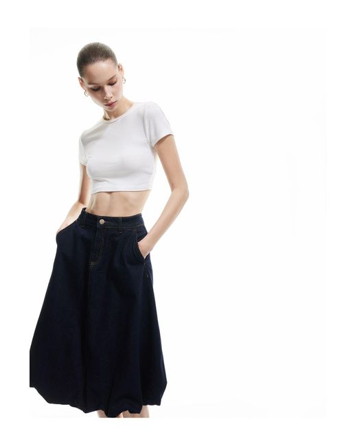 Koton Blue Denim-Midi-Ballonrock Mit Knopftaschen Und Detaillierten Details Für Damen