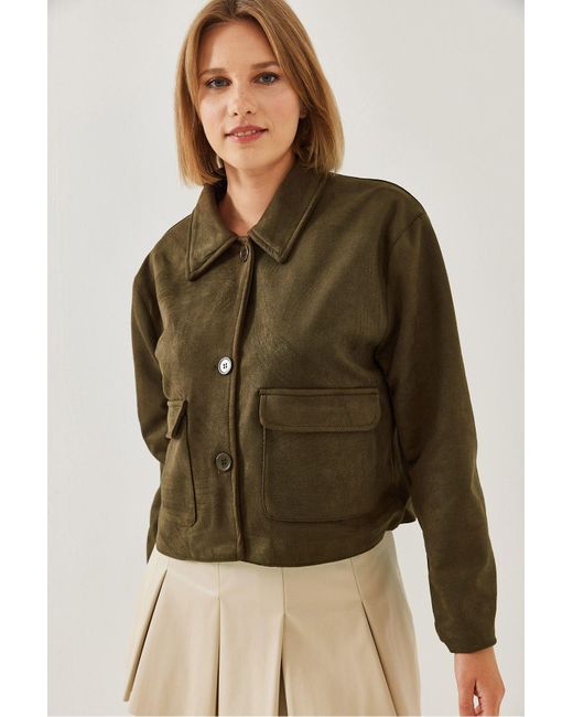 Bianco Lucci Green Wildlederjacke Mit Zwei Taschen Und Knöpfen 2499 Für Damen