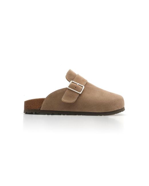 Marjin Brown Hausschuhe Aus Echtem Leder Mit Eva-Sohle Und Geschlossener Schnalle Vorne, Sumpa Camel Wildleder Für Damen