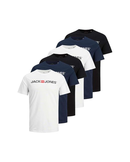 Jack & Jones Jack&jones t-shirt, 6er pack jjecorp logo tee crew neck, logo-print, baumwolle in Blue für Herren