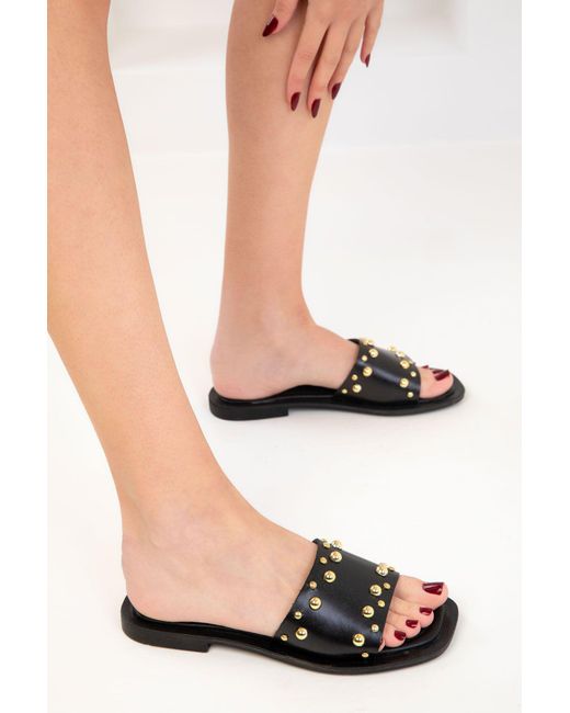 Soho Black Schwarze Hausschuhe Aus Echtem Leder Für Damen