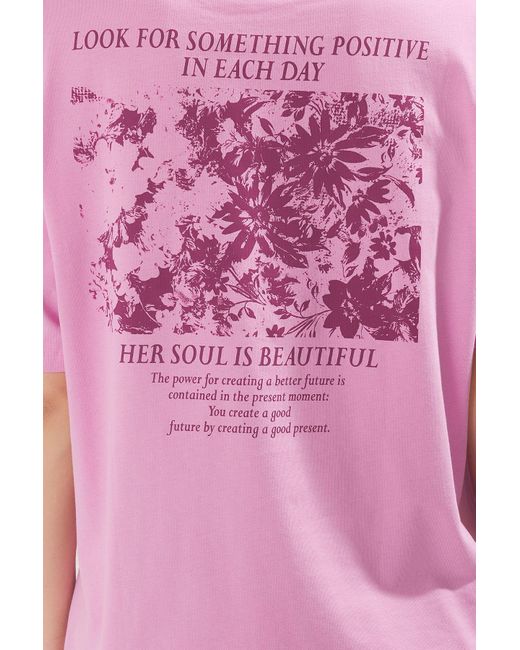 Trendyol Pink Premium-T-Shirt Aus 100 Baumwolle Mit Aufdruck Vorne Und Hinten, Oversize/Wide Fit, Gestrickt Für Damen